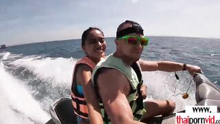 Amateur Thai teenagers Cherry blowing a huge white penis on a jet ski