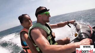 Amateur Thai teenagers Cherry blowing a huge white penis on a jet ski