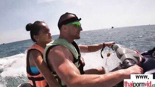 Amateur Thai teenagers Cherry blowing a huge white penis on a jet ski