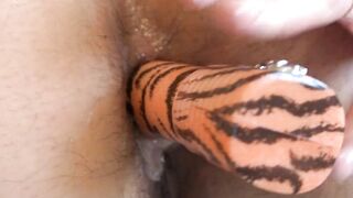 Deep anal masturbation. Perfect BBW doggy style fucks unshaved asshole and shakes her juicy PAWG. Bdsm close-up.