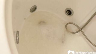 Dark Hair GF shaves her pits and her snatch