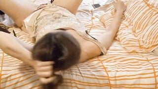 French Women Sniffing her Satin Underwear as She Gets Pounded - 03