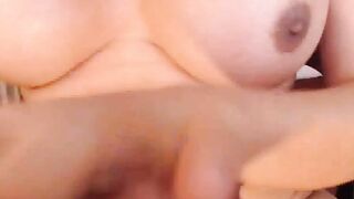 Huge tits shemale in stockings jerks
