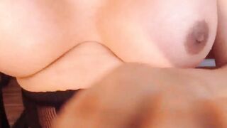 Huge tits shemale in stockings jerks