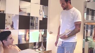 Inked stepdad has cock sucking 69 before pounding twink raw