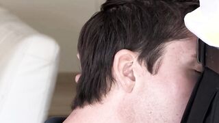 Hungry little mouthed Liam sucks boss' thick dick deep and hard