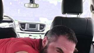 Muscular daddy bare fucking stepson in the back seat