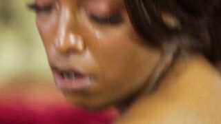 Oiled ebony Daya Knight hammered in her pussy by hard cock