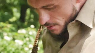 Outdoor fuck sesh with young scout and big dick leader