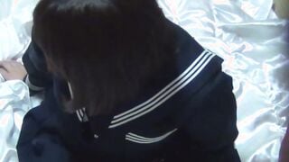 Japanese schoolgirl plays with her vagina in her own uniform