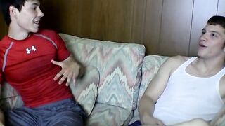 Two straight guys are competing who will cum first