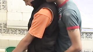 Latino twinks pounding raw in the bathroom before cumshot
