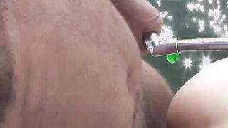 Gay couple toying and fucking bareback and creampie at sea