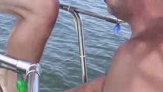 Gay couple toying and fucking bareback and creampie at sea