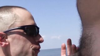 Gay couple toying and fucking bareback and creampie at sea