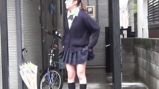Japanese schoolgirl strips in public to put toy on her clit