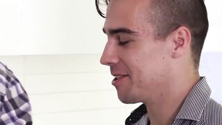 Daddy tests stepsons cocksucking skills in the kitchen