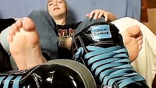 Studs touch their toes gently while masturbating wildly too