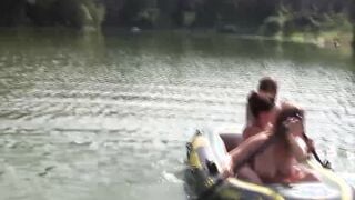 Group of naughty teens is having fun while swimming outdoor
