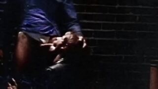 Blonde stud in leather jacked eats ass after sucking dick