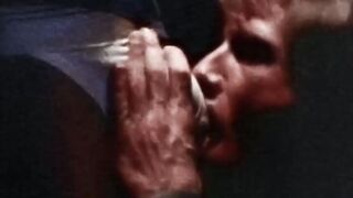 Blonde stud in leather jacked eats ass after sucking dick