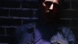 Blonde stud in leather jacked eats ass after sucking dick