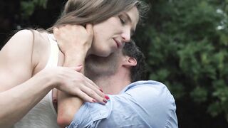 Sensual teen enjoys being ass fucked by her man outdoors