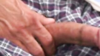 Older dude takes out his thick throbbing cock for a jerkoff