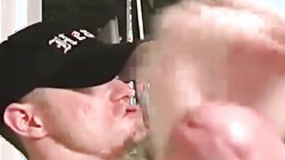 Bearded straight stud working on his really fat cock