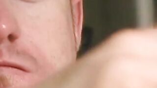 Bearded straight stud working on his really fat cock