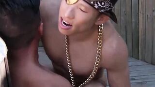 Bubble butt Asian chokes on rock hard cock in hot deepthroat