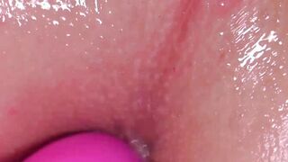 Pink dildo pleasing a tight shemale asshole quite nicely