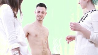 Young babes share cock after making out passionately