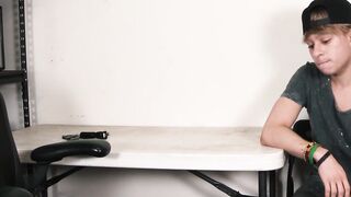 Twink suspect sucks on big black cock and gets fucked raw
