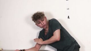 Twink suspect sucks on big black cock and gets fucked raw