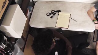 Twink suspect sucks on big black cock and gets fucked raw