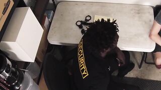 Twink suspect sucks on big black cock and gets fucked raw