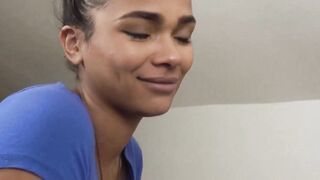 Pretty ebony babe Alina Ali rides huge cock cowgirl style