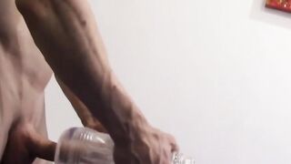 Twink uses kinky flashlight while jerking off his thick cock