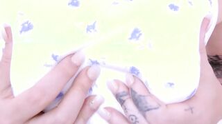 Gorgeous girl gets fuck machine between her legs