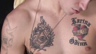 Sexy soldier guy pulls out his fat cock and wanks it solo