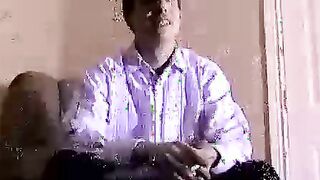 Horny amateur dude jerks his fat dick and receives a head