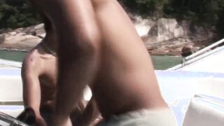 Latino jock raw riding on a boat before facial cumshot