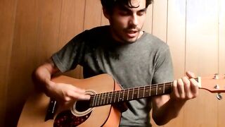 Handsome young man enjoys his guitar and jerkoff solo
