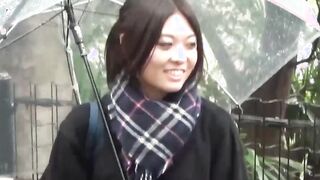 Cute Japanese girl picked up on the street and shows panties