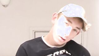 Horny young twink works on his dick until he blasts spunk