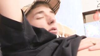 Horny young twink works on his dick until he blasts spunk