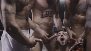 Bearded hunk Bennett Anthony gangbanged by Chris and squad