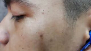 Asian dude plays with his cock and worships his feet too