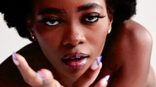 Petite black teen posing in hot lingerie